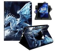 DIGTIALL 360°Rotating Case for Samsung Galaxy Tab S9 Plus/S10 Plus/S9 FE Plus 12.4" SM-X810/X816B/X818U, Smart PU Leather Swivel Stand Protective Cover with Auto Wake Sleep,Blue Dragon with Wings