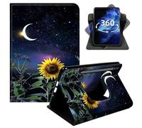 DIGTIALL 360°Rotating Case for Samsung Galaxy Tab S9 Plus/S10 Plus/S9 FE Plus 12.4" SM-X810/X816B/X818U, Smart PU Leather Swivel Stand Protective Cover with Auto Wake Sleep,Sunflower Starry Sky Moon