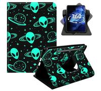 DIGTIALL 360°Rotating Case for Samsung Galaxy Tab S9 Plus/S10 Plus/S9 FE Plus 12.4" SM-X810/X816B/X818U, Smart PU Leather Swivel Stand Protective Cover with Auto Wake Sleep,Green Glowing Alien Heads