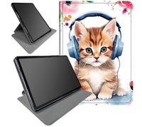 DIGTIALL 360° Rotating Stand Case for Samsung Galaxy Tab A 10.1 2019 Model SM-T510 / T515 / T517 - Smart Protective Cover with Auto Wake/Sleep,Full-Body Kickstand Case,Cat Listen Music