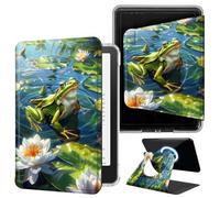 DIGTIALL A Green Frog Case for 7" Kindle Paperwhite 12th Gen 2024 & Kindle Colorsoft 2025/2024, 360 Rotating Magnetic Detachable Clear Back Stand Cover with Auto Sleep/Wake