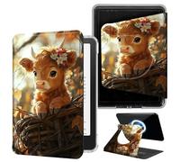 DIGTIALL Autumn Flower Basket Calf Case for 6.8" Kindle Paperwhite (11th Generation-2021/2024) with Hand Strap,Magnetic Detachable 360 Rotating Cover,Clear Back Auto Sleep/Wake Shell