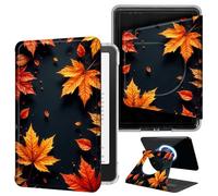 DIGTIALL Autumn Maple Leaf Case for 6.8" Kindle Paperwhite (11th Generation-2021/2024) with Hand Strap,Magnetic Detachable 360 Rotating Cover,Clear Back Auto Sleep/Wake Shell