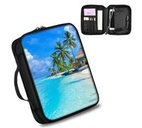 DIGTIALL Beach with Palm Trees Bible Cover for Women and Men Carrying Book Case Church Bag Bible Protective with Handle and Zippered Pocket Good Ideal for Church Religious