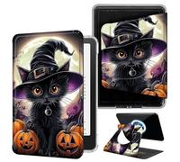 DIGTIALL Black Kitten Wearing A Witchs Hat Case for 6" All-New Kindle 10th Gen 2019, 360 Rotating Magnetic Detachable Cover with Hand Strap, Clear Back Auto Sleep/Wake Smart E-Reader Shell