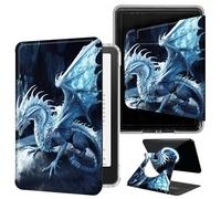 DIGTIALL Blue Dragon with Wings Case for 7" Kindle Paperwhite 12th Gen 2024 & Colorsoft 2025/2024 with Hand Strap,Magnetic Detachable 360 Rotating Cover,Clear Back Auto Sleep/Wake Shell