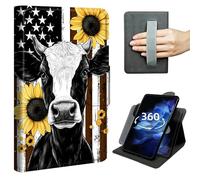 DIGTIALL Case for 6" All-New Kindle 11th Generation 2022/2024 Release, 360° Rotating Multi-Angle Stand Cover with Hand Strap,Auto Sleep/Wake,Flag Cow Sunflowers