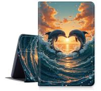 DIGTIALL Case for Amazon Fire 7 Tablet (12th Generation, 2022 Release),Slim PU Leather Smart Cover with Multi-Angle Viewing Stand,Auto Sleep/Wake Protective Folio Shell,Twin Dolphins Under The Sunset