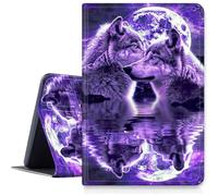 DIGTIALL Case for Amazon Kindle Fire HD 10 (5th/7th/9th Gen 2015-2019 Release) - Slim PU Leather Protective Smart Cover with Auto Sleep/Wake & Stand,Two Purple Wolves Kissing