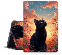 DIGTIALL Case for iPad mini 5th/4th Gen 7.9 Inch,Ultra Slim PU Leather Smart Cover with Multi-Angle Viewing Stand,Auto Sleep/Wake Protective Folio Shell,Flower Sea Sunset Black Cat