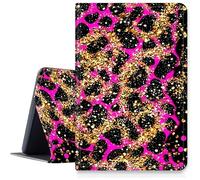 DIGTIALL Case for iPad Pro 11 Inch M4 2024-2026,Ultra Slim PU Leather Smart Cover with Multi-Angle Viewing Stand,Auto Sleep/Wake Protective Folio Shell,Pink and Gold Glitter Leopard
