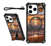 DIGTIALL Case for iPhone 14 Pro 6.1" with Wrist Strap & Hidden Stand Kickstand Women Men Dual Layer Heavy Duty Shockproof Protective Cover for iPhone 14 Pro 6.1",Sunset Beach The Sunset