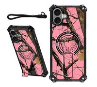 DIGTIALL Case for iPhone 16 Plus 6.7" with Wrist Strap & Hidden Stand Kickstand Women Men Dual Layer Heavy Duty Shockproof Protective Cover for iPhone 16 Plus 6.7",Pink Dead Wood Tree