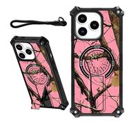 DIGTIALL Case for iPhone 16 Pro Max 6.9" with Wrist Strap & Hidden Stand Kickstand Women Men Dual Layer Heavy Duty Shockproof Protective Cover for iPhone 16 Pro Max 6.9",Pink Dead Wood Tree