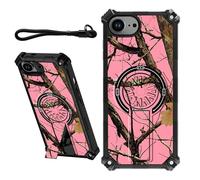 DIGTIALL Case for iPhone 16E 6.1" with Wrist Strap & Hidden Stand Kickstand Women Men Dual Layer Heavy Duty Shockproof Protective Cover for iPhone 16E 6.1",Pink Dead Wood Tree