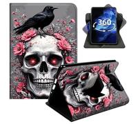DIGTIALL Case for Kindle Basic 6" 11th Gen 2022 & 2024 Release Signature Edition, 360° Rotating Stand Cover with Auto Wake/Sleep, PU Leather Protective Shell,Skeleton Crow