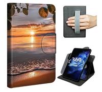 DIGTIALL Case for Kindle Fire HD 10/10 Plus Tablet 13th/11th Gen 2023/2021, 360° Rotating Stand Cover with Hand Strap, Shockproof Protective Folio with Auto Sleep/Wake,Sunset Beach The Sunset