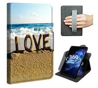 DIGTIALL Case for Kindle Fire HD 10/10 Plus Tablet 13th/11th Gen 2023/2021, 360° Rotating Stand Cover with Hand Strap, Shockproof Protective Folio with Auto Sleep/Wake,Word Love On The Beach