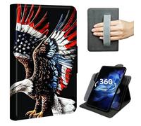 DIGTIALL Case for Kindle Fire HD 10/10 Plus Tablet 13th/11th Gen 2023/2021, 360° Rotating Stand Cover with Hand Strap, Shockproof Protective Folio with Auto Sleep/Wake,Bald Eagle with American Flag