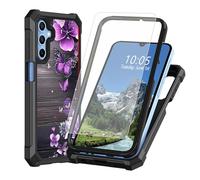 DIGTIALL Case for Samsung Galaxy A16 5G 6.7" with Tempered Glass Screen Protector for Galaxy A16 5G Dual Layer Heavy Duty Shockproof Protective Cover for Samsung A16 5G,Purple and Pink Flowers Wooden