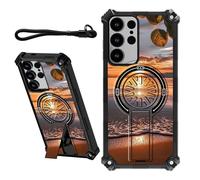 DIGTIALL Case for Samsung Galaxy S24 Ultra 6.8" with Wrist Strap & Hidden Stand Kickstand Women Men Dual Layer Heavy Duty Shockproof Protective Cover for Samsung S24 Ultra,Sunset Beach The Sunset