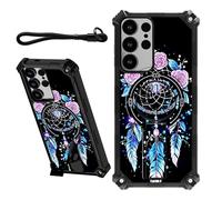 DIGTIALL Case for Samsung Galaxy S24 Ultra 6.8" with Wrist Strap & Hidden Stand Kickstand Women Men Dual Layer Heavy Duty Shockproof Protective Cover for Samsung S24 Ultra,Dreamcatcher Pink Roses