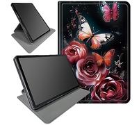 DIGTIALL Case for Samsung Galaxy Tab A7 Case 10.4 Inch 2020/2022 SM-T500/T505/T507/T503/T509,360 Degree Rotating Swivel Stand Protective Cover for Samsung Galaxy Tab A7 10.4",Red Rose Butterfly