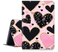 DIGTIALL Case for Samsung Galaxy Tab A7 Lite 8.7″ 2021 Model SM-T220/T225/T227, Ultra Slim PU Leather Folio Cover with Multi-Angle Viewing Stand, Protective Shell,Pink and Black Hearts