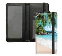 DIGTIALL Checkbook Cover for Men Women,PU Leather Check Book Holder Wallet with RFID Blocking Function and Elastic Strap, Beautiful Beach Palm Trees