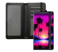 DIGTIALL Checkbook Cover for Men Women,PU Leather Check Book Holder Wallet with RFID Blocking Function and Elastic Strap, Sunset Palm Trees