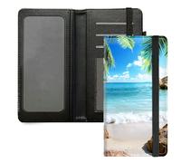 DIGTIALL Checkbook Cover for Men Women,PU Leather Check Book Holder Wallet with RFID Blocking Function and Elastic Strap, Beach Palm Trees