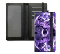 DIGTIALL Checkbook Cover for Men Women,PU Leather Check Book Holder Wallet with RFID Blocking Function and Elastic Strap, Two Purple Wolves Kissing