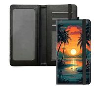 DIGTIALL Checkbook Cover for Men Women,PU Leather Check Book Holder Wallet with RFID Blocking Function and Elastic Strap, Tropical Palm Tree