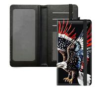 DIGTIALL Checkbook Cover for Men Women PU Leather Checkbook Holder Wallet with RFID Blocking Function and Elastic Band, Bald Eagle with American Flag