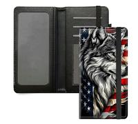 DIGTIALL Checkbook Cover for Men Women PU Leather Checkbook Holder Wallet with RFID Blocking Function and Elastic Band, american wolf flag
