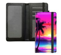DIGTIALL Checkbook Cover for Men Women PU Leather Checkbook Holder Wallet with RFID Blocking Function and Elastic Band, Tropical Palm Trees