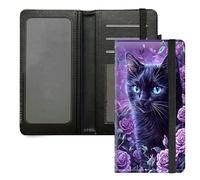 DIGTIALL Checkbook Cover for Men Women PU Leather Checkbook Holder Wallet with RFID Blocking Function and Elastic Band, Black Cat Purple Roses