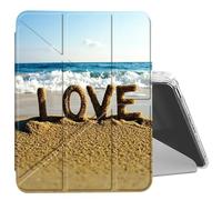 DIGTIALL Clear Case for iPad 10.2 Case 2021 2020 2019/iPad Air 10.5/iPad Pro 10.5 with Pencil Holder Folding Y Shape Stand Designed Cover,Auto Wake/Sleep,Word Love On The Beach