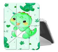 DIGTIALL Clear Case for iPad mini 7 A17 Pro 2024/ iPad mini 6 2021 8.3 Inch with Pencil Holder Folding Y Shape Stand Designed Cover,Auto Wake/Sleep,Cute Green Dinosaur