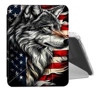 DIGTIALL Clear Case for iPad mini 7 A17 Pro 2024/ iPad mini 6 2021 8.3 Inch with Pencil Holder Folding Y Shape Stand Designed Cover,Auto Wake/Sleep,Wolf American Flag