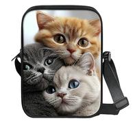DIGTIALL Crossbody Bag Shoulder Bag,with Zipper Closure and Small Sling Bag with Adjustable Strap Compact Messenger Bag for Men and Women for Work,Travel,and Daily Use,Three Cats