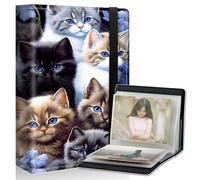 DIGTIALL Cute Cat Small Photo Album 4x6 inch PU Leather Cover with Elastic Band, 120 Photos Inner Transparent Pockets, Perfect for Family, Wedding, Baby, Pets