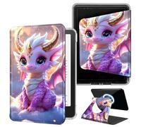 DIGTIALL Cute Dragon Baby Case for 7" Kindle Paperwhite 12th Gen 2024 & Kindle Colorsoft 2025/2024, 360 Rotating Magnetic Detachable Clear Back Stand Cover with Auto Sleep/Wake