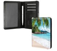DIGTIALL Family Passport & Vaccine Card Holder PU Leather Organizer with Multiple Pockets (4.13x5.59 Inch) - RFID Blocking & Elastic Band for Secure Travel Storage, Beautiful Beach Palm Trees