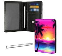 DIGTIALL Family Passport & Vaccine Card Holder PU Leather Organizer with Multiple Pockets (4.13x5.59 Inch) - RFID Blocking & Elastic Band for Secure Travel Storage, Tropical Palm Trees