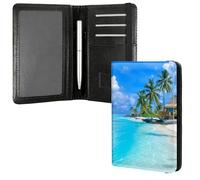 DIGTIALL Family Passport & Vaccine Card Holder PU Leather Organizer with Multiple Pockets (4.13x5.59 Inch) - RFID Blocking & Elastic Band for Secure Travel Storage, Beach With Palm Trees