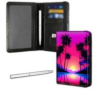 DIGTIALL Family Passport & Vaccine Card Holder PU Leather Organizer with Multiple Pockets (4.13x5.59 Inch) - RFID Blocking & Elastic Band for Secure Travel Storage, Sunset Palm Trees