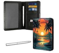 DIGTIALL Family Passport & Vaccine Card Holder PU Leather Organizer with Multiple Pockets (4.13x5.59 Inch) - RFID Blocking & Elastic Band for Secure Travel Storage, Tropical Palm Tree