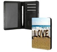 DIGTIALL Family Passport & Vaccine Card Holder PU Leather Organizer with Multiple Pockets (4.13x5.59 Inch) - RFID Blocking & Elastic Band for Secure Travel Storage, Word Love On The Beach