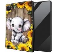 DIGTIALL for iPad Air 13 inch M3 2025 & 2024 M2 /iPad Pro 12.9 Inch 2022/2021/2020 TPU Case - Ultra-Thin Protective Cover Shockproof Protection Cover,Sunflowers Wooden Elephant